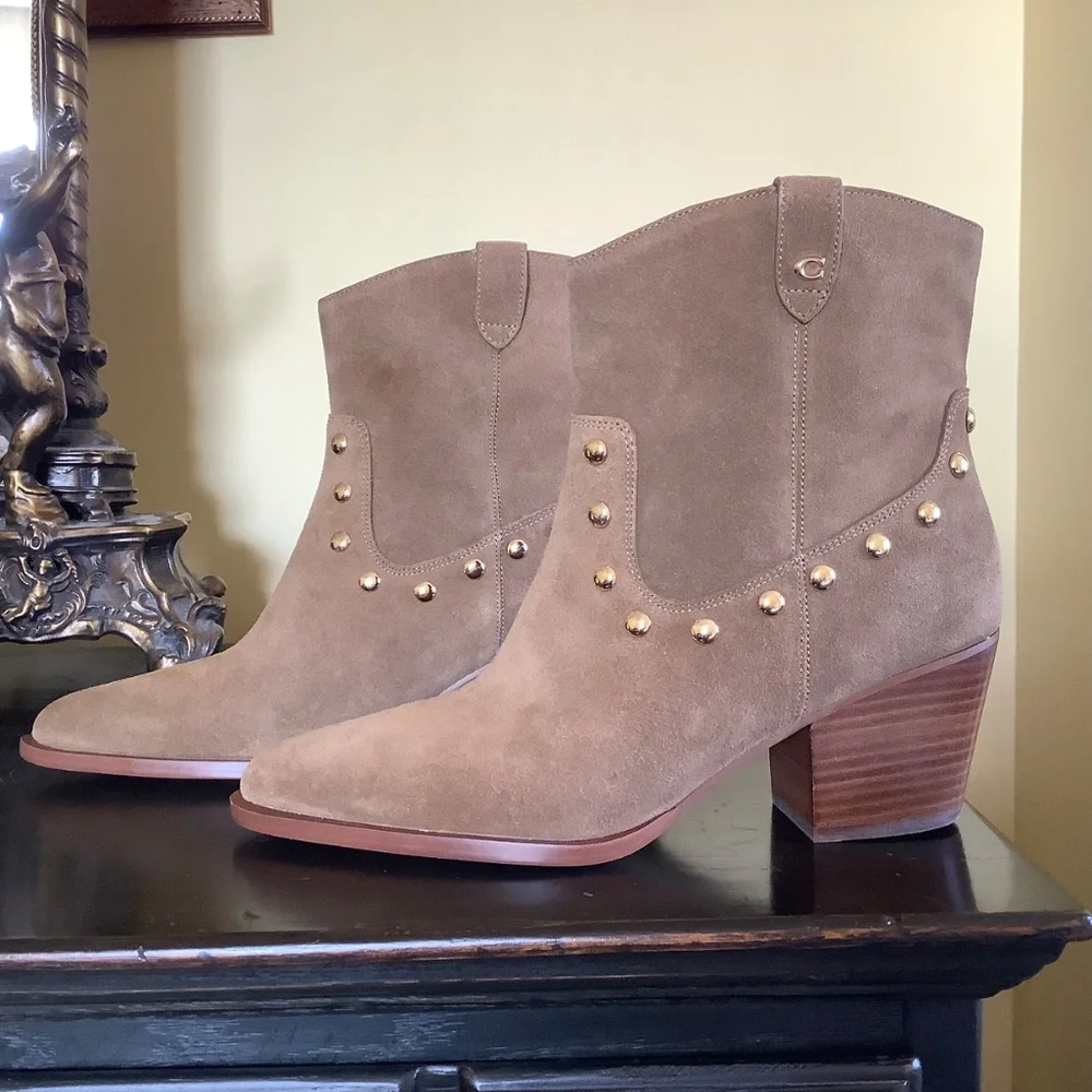 Coach Pauline Suede Bootie Western Style Coconut SZ 9 NWOT